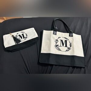 BeeGreen Tote & makeup bag “M” initial